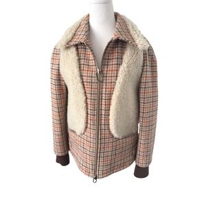 Golden Goose Harris Tweed Wool Plaid Shearling Fleece Jacket Brown G33WP135.A2 L